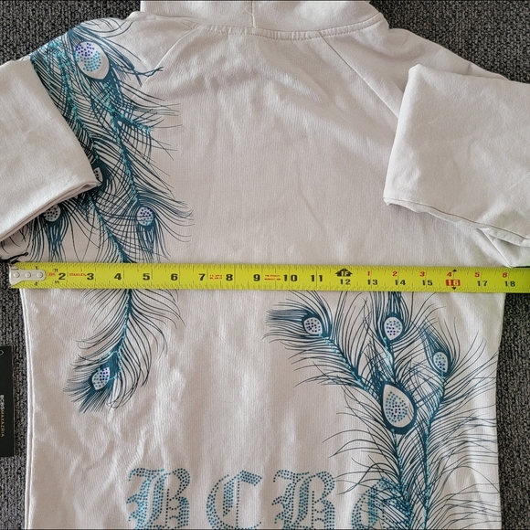 BNWT Y2K Women's Med BCBGMaxAzria Canvas Colored Bedazzled Blue Peacock Hoodie - Picture 11 of 12